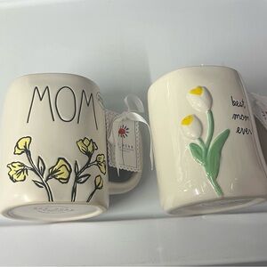 Rae Dunn Coffee Beverage Ceramic MOM Yellow and White Mugs